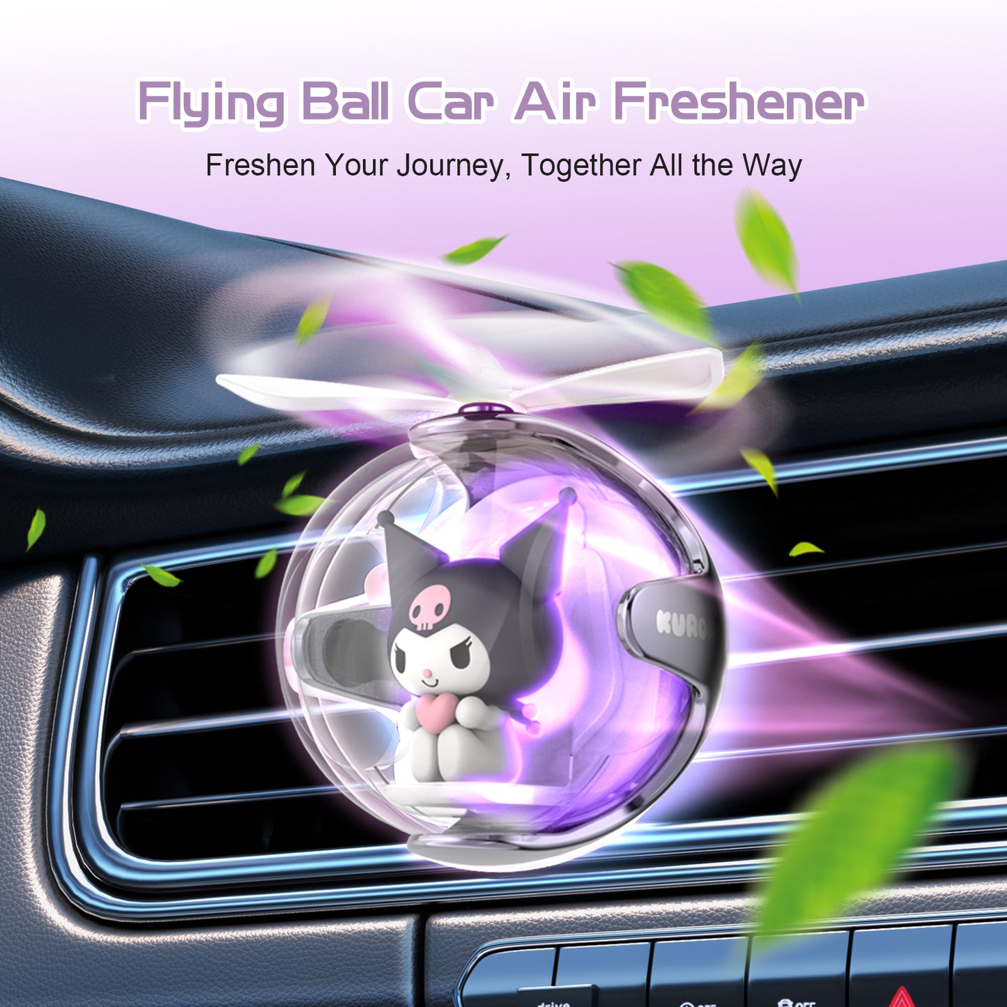 Kuromi Helicopter Car Air Freshener with 6-Color Auto Light Up & 4 Scented Pads – Light Fragrance, Decorative Auto Accessories