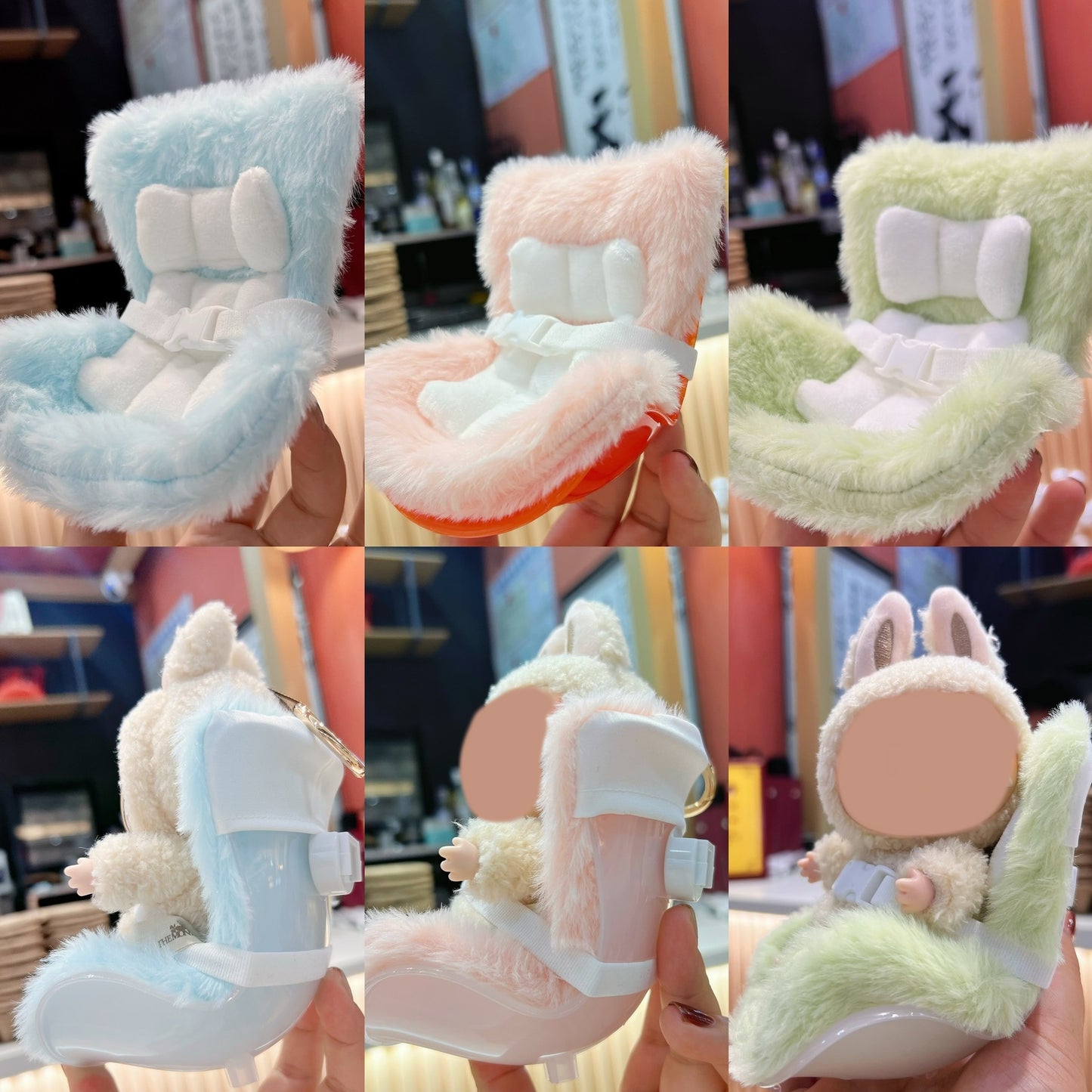 Car Seat for Labubu Dolls with Soft Furry Cushion, Air Vent Clip and Desktop Stand, Cute and Functional Car Ornament for Labubu Fans and Doll Collectors