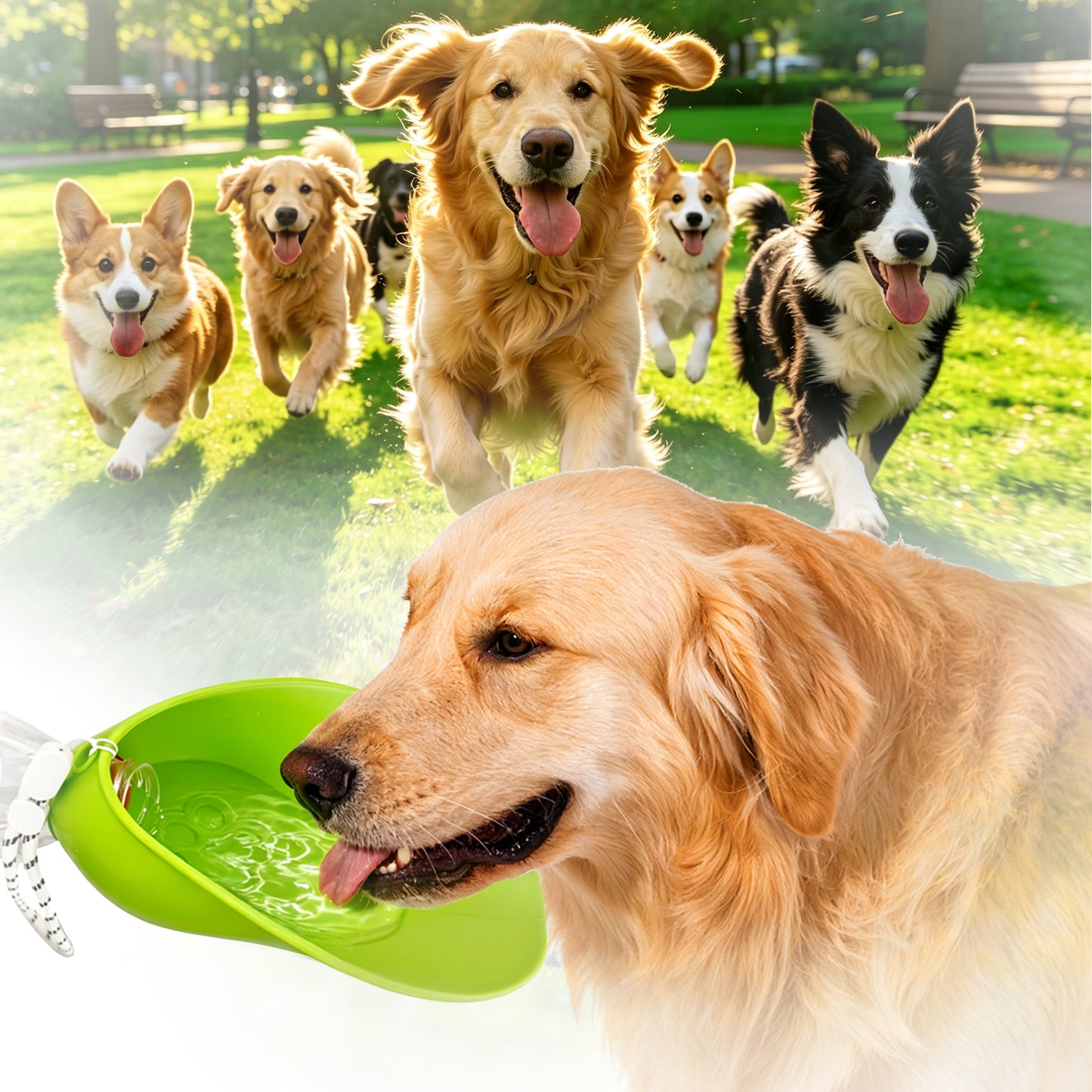 Portable Dog Water Bottle Attachment, Foldable Dog Water Bowl for Walks | Silicone Dog Drink Dispenser, Fits Opening 26mm+ Water Bottle, Ideal For Daily Hiking & Travel, Quick Rinse & Easy Setup