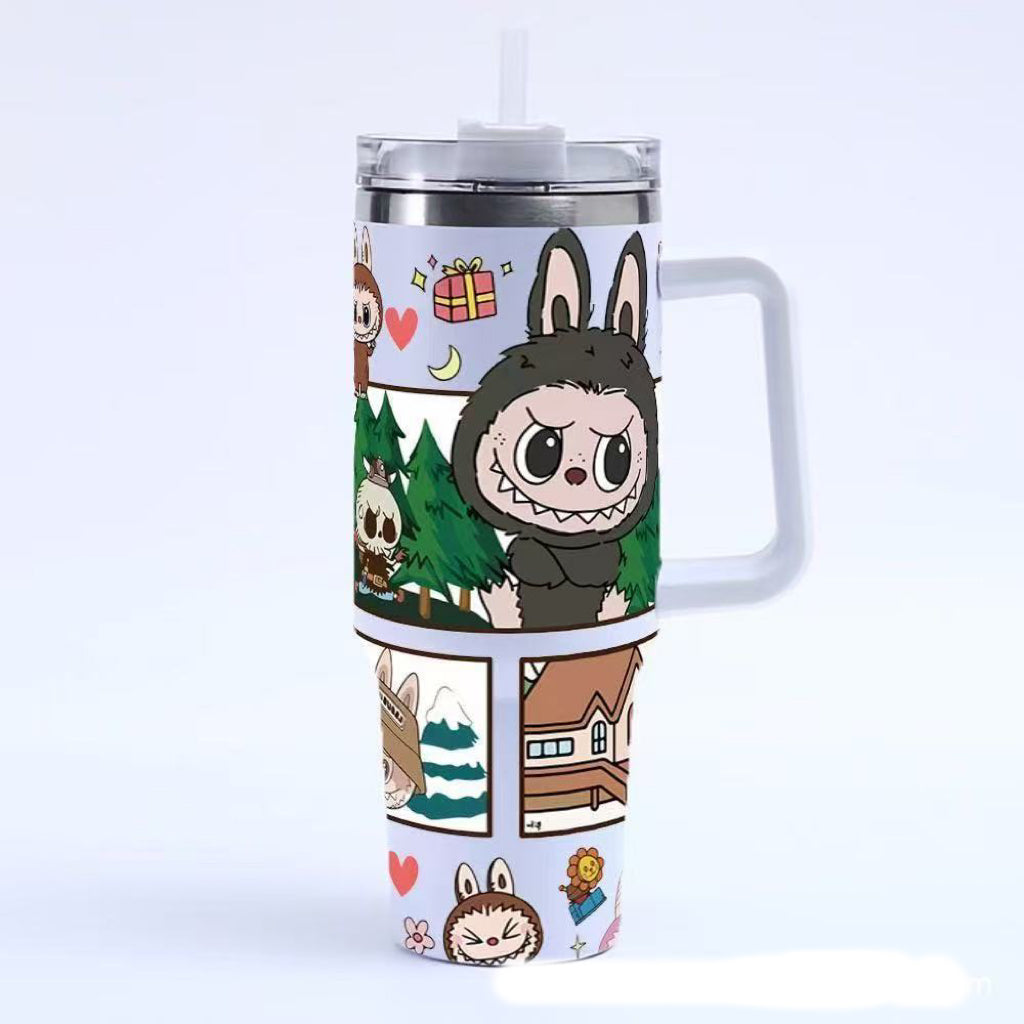 40oz Labubu Insulated Car Tumbler with Straw – Keeps Drinks Hot or Cold