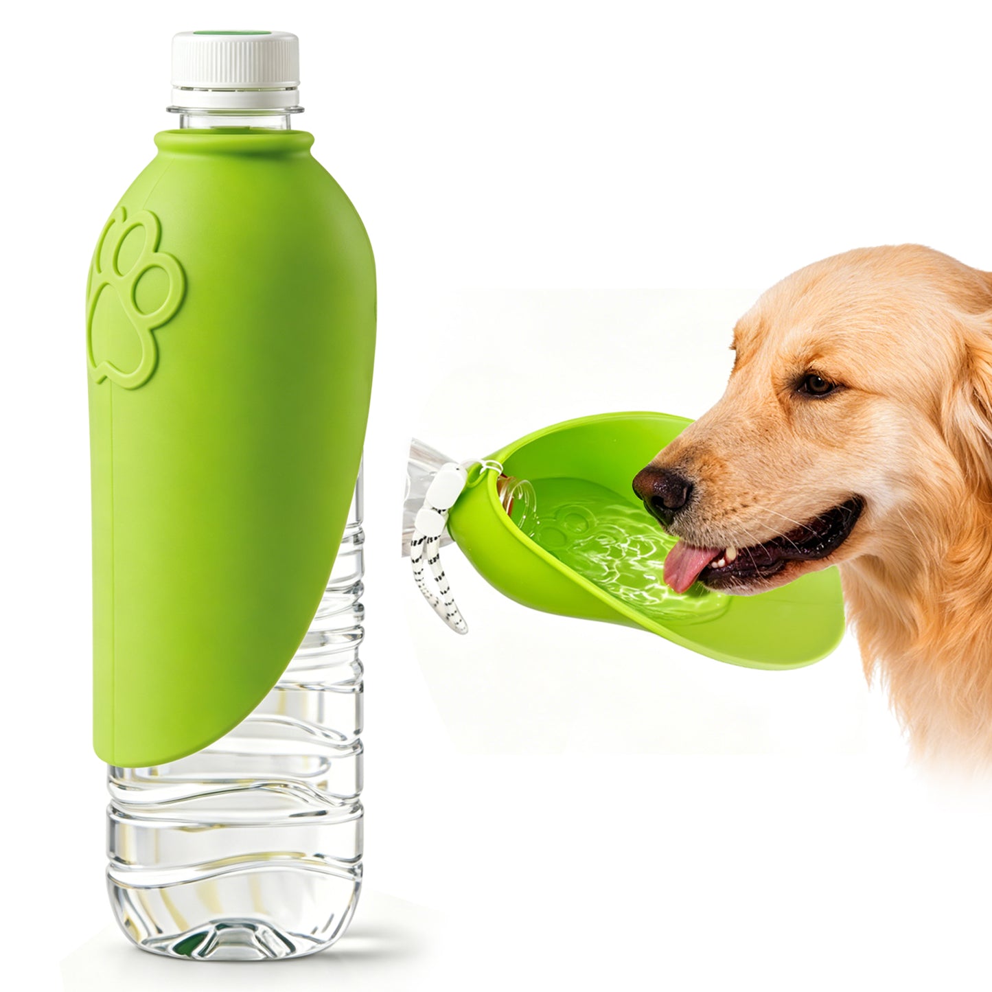 Portable Dog Water Bottle Attachment, Foldable Dog Water Bowl for Walks | Silicone Dog Drink Dispenser, Fits Opening 26mm+ Water Bottle, Ideal For Daily Hiking & Travel, Quick Rinse & Easy Setup