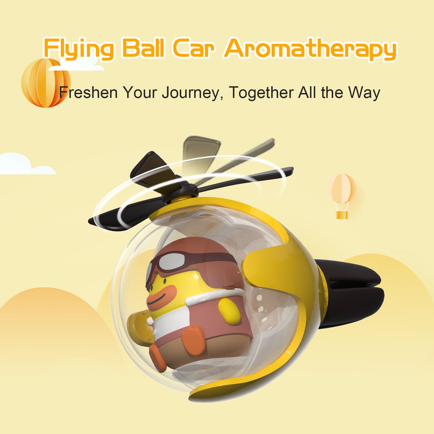 Yellow Duck Helicopter Car Air Freshener with 6-Color Auto Light Up & 4 Scented Pads – Light Fragrance, Decorative Auto Accessories