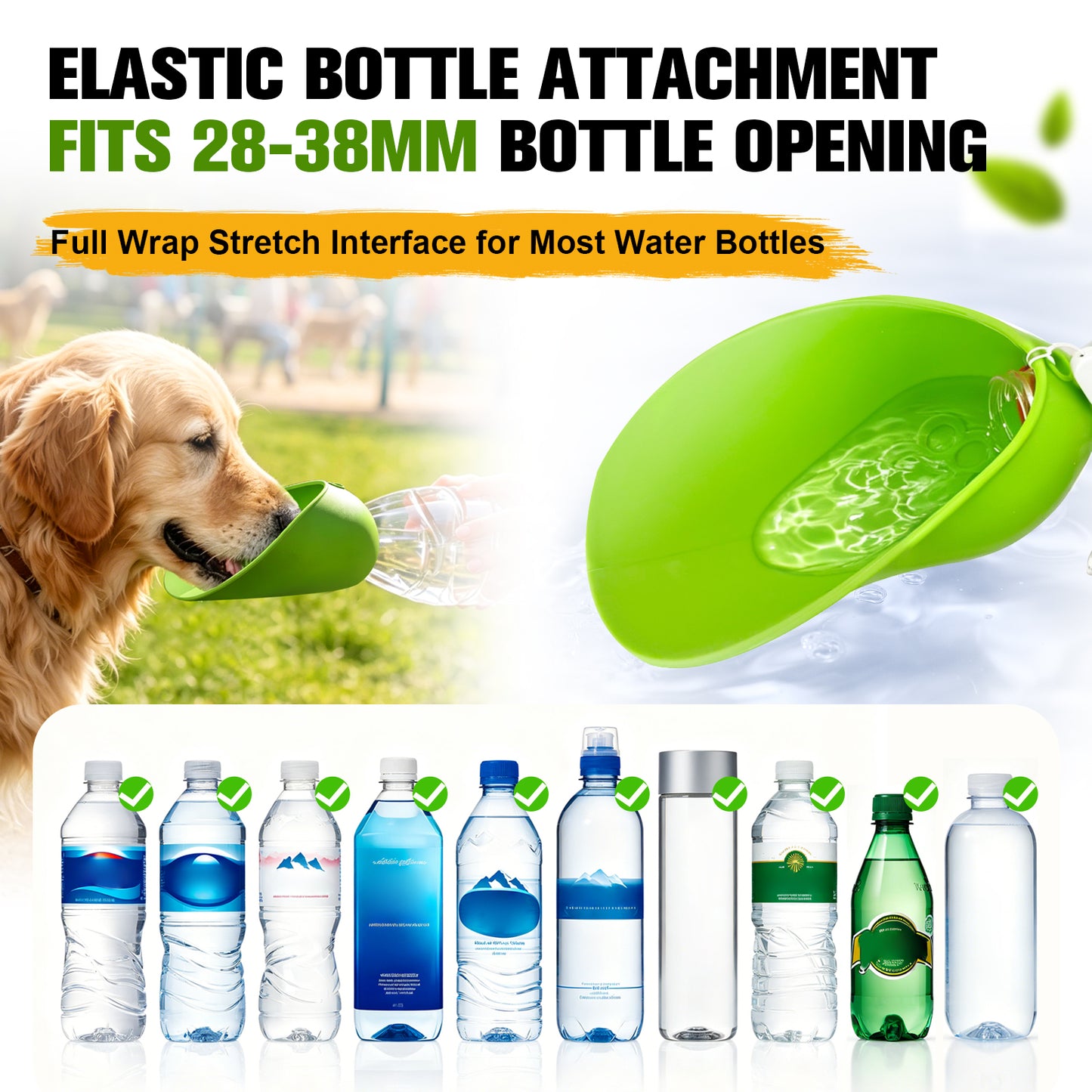 Portable Dog Water Bottle Attachment, Foldable Dog Water Bowl for Walks | Silicone Dog Drink Dispenser, Fits Opening 26mm+ Water Bottle, Ideal For Daily Hiking & Travel, Quick Rinse & Easy Setup