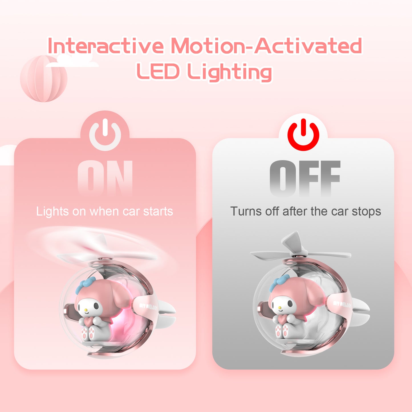My Melody Helicopter Car Air Freshener with 6-Color Auto Light Up & 4 Scented Pads – Light Fragrance, Decorative Auto Accessories