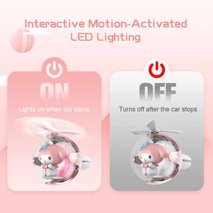 My Melody Helicopter Car Air Freshener with 6-Color Auto Light Up & 4 Scented Pads – Light Fragrance, Decorative Auto Accessories
