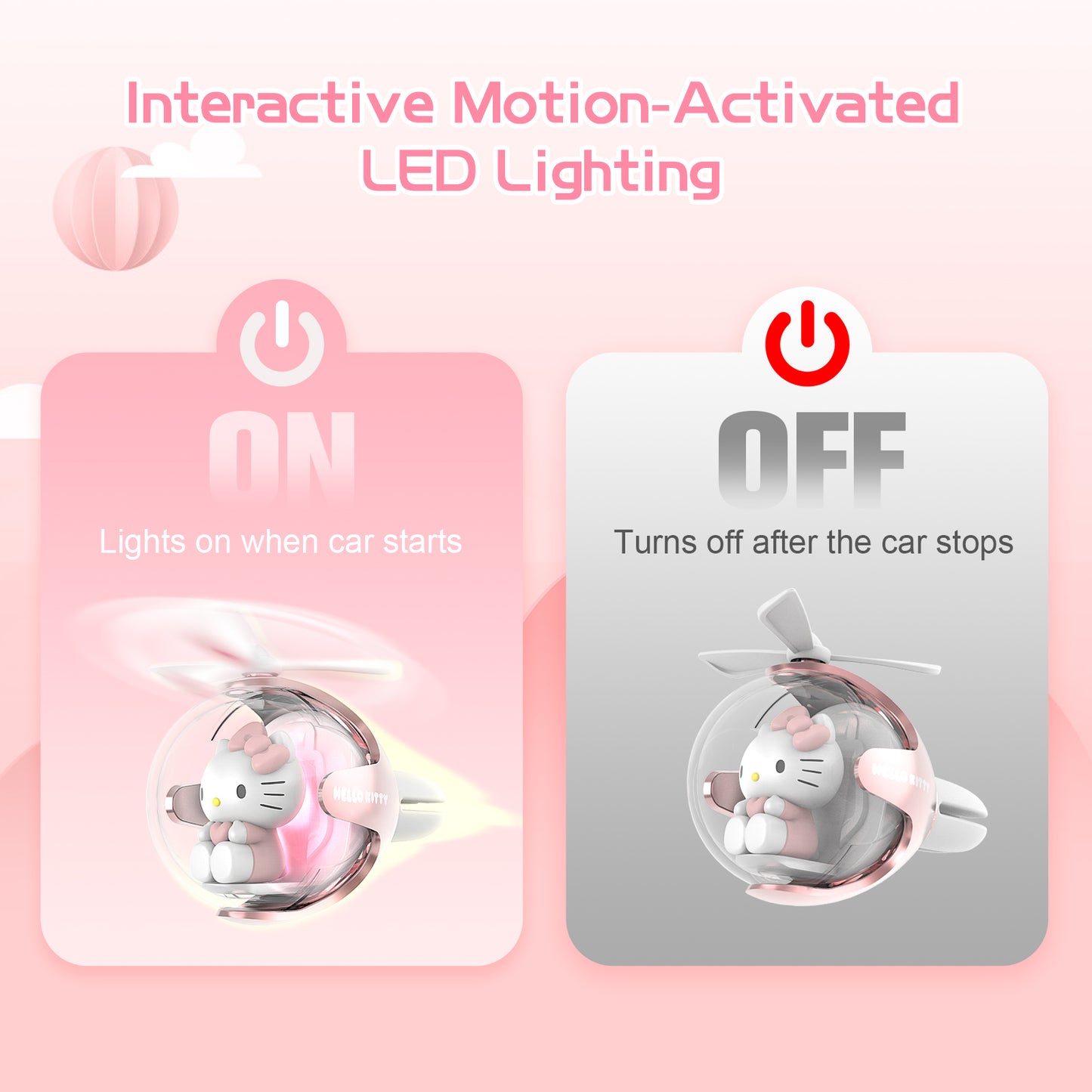 Hello Kitty Helicopter Car Air Freshener with 6-Color Auto Light Up & 4 Scented Pads – Light Fragrance, Decorative Auto Accessories