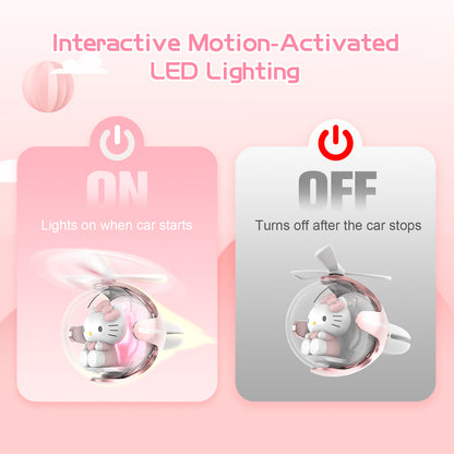 Hello Kitty Helicopter Car Air Freshener with 6-Color Auto Light Up & 4 Scented Pads – Light Fragrance, Decorative Auto Accessories