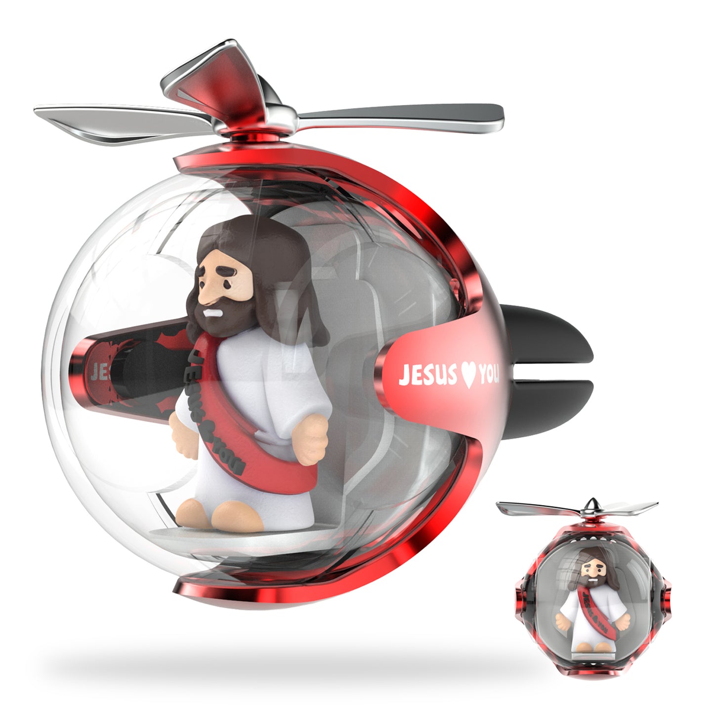 Jesus Helicopter Car Air Freshener with 6-Color Auto Light Up & 4 Scented Pads – Light Fragrance, Decorative Auto Accessories