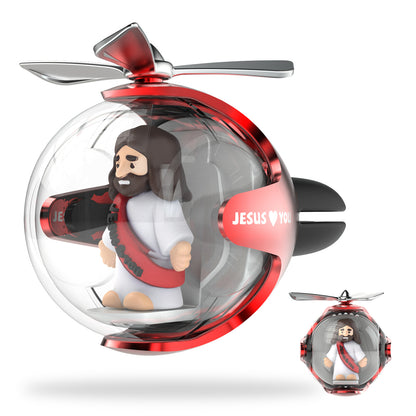 Jesus Helicopter Car Air Freshener with 6-Color Auto Light Up & 4 Scented Pads – Light Fragrance, Decorative Auto Accessories
