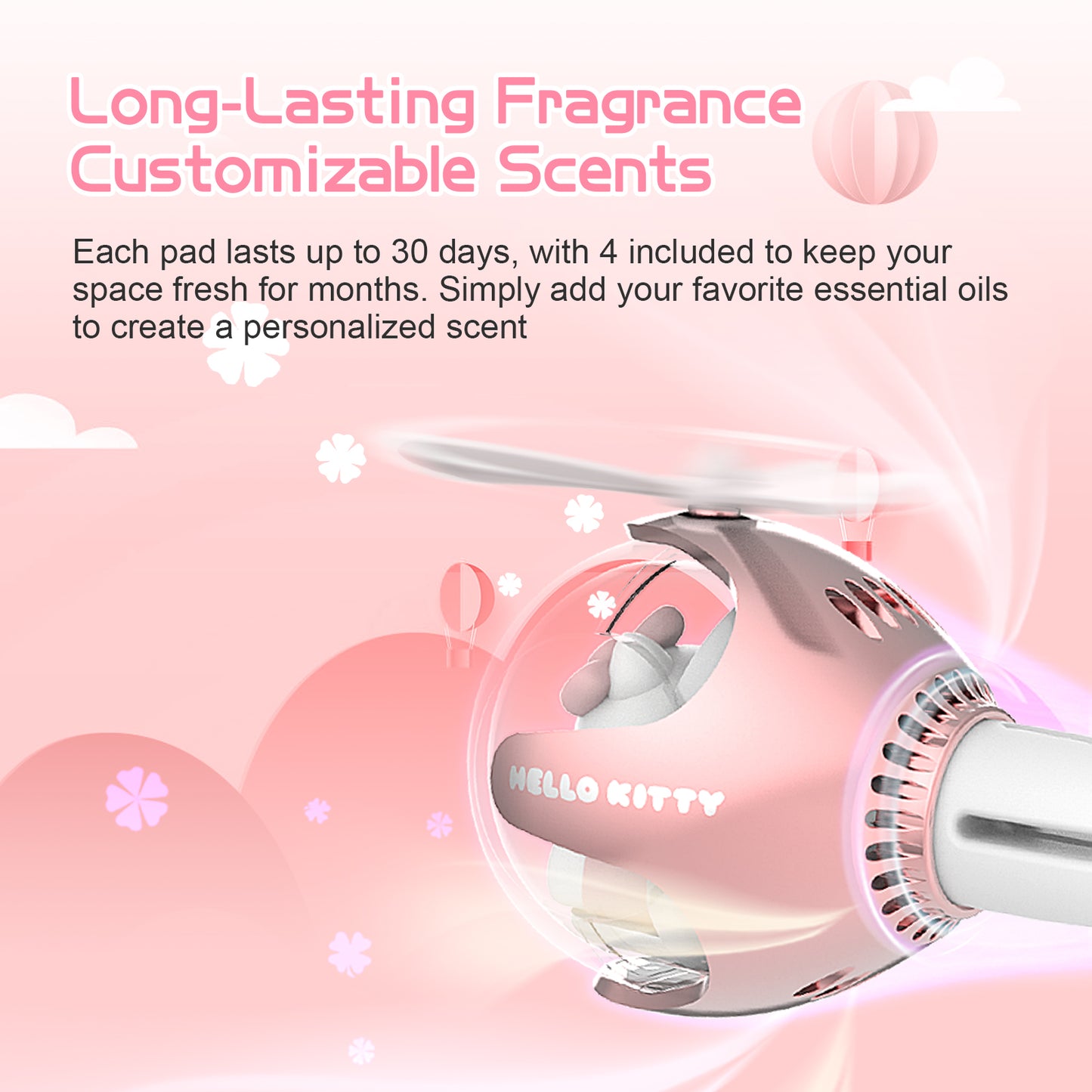 Hello Kitty Helicopter Car Air Freshener with 6-Color Auto Light Up & 4 Scented Pads – Light Fragrance, Decorative Auto Accessories