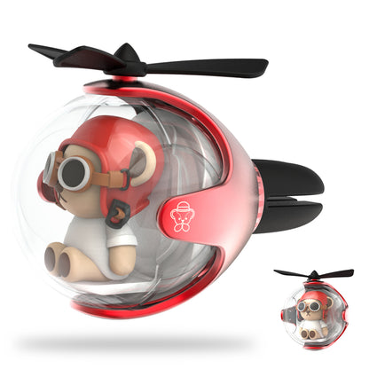 Red Bear Helicopter Car Air Freshener with 6-Color Auto Light Up & 4 Scented Pads – Light Fragrance, Decorative Auto Accessories