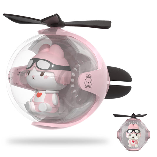 Pink Bunny Helicopter Car Air Freshener with 6-Color Auto Light Up & 4 Scented Pads – Light Fragrance, Decorative Auto Accessories