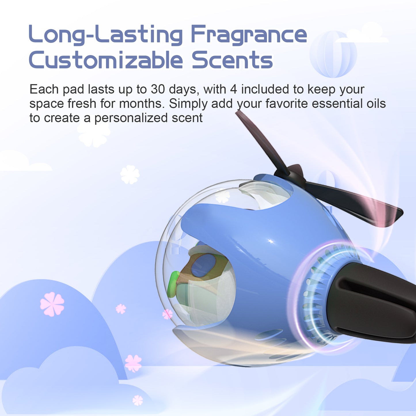 Stitch Helicopter Car Air Freshener with 6-Color Auto Light Up & 4 Scented Pads – Light Fragrance, Decorative Auto Accessories