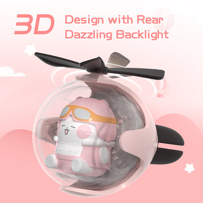 Pink Cat Helicopter Car Air Freshener with 6-Color Auto Light Up & 4 Scented Pads – Light Fragrance, Decorative Auto Accessories