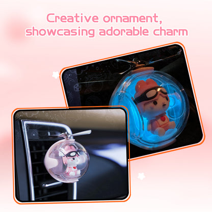 Pink Bunny Helicopter Car Air Freshener with 6-Color Auto Light Up & 4 Scented Pads – Light Fragrance, Decorative Auto Accessories