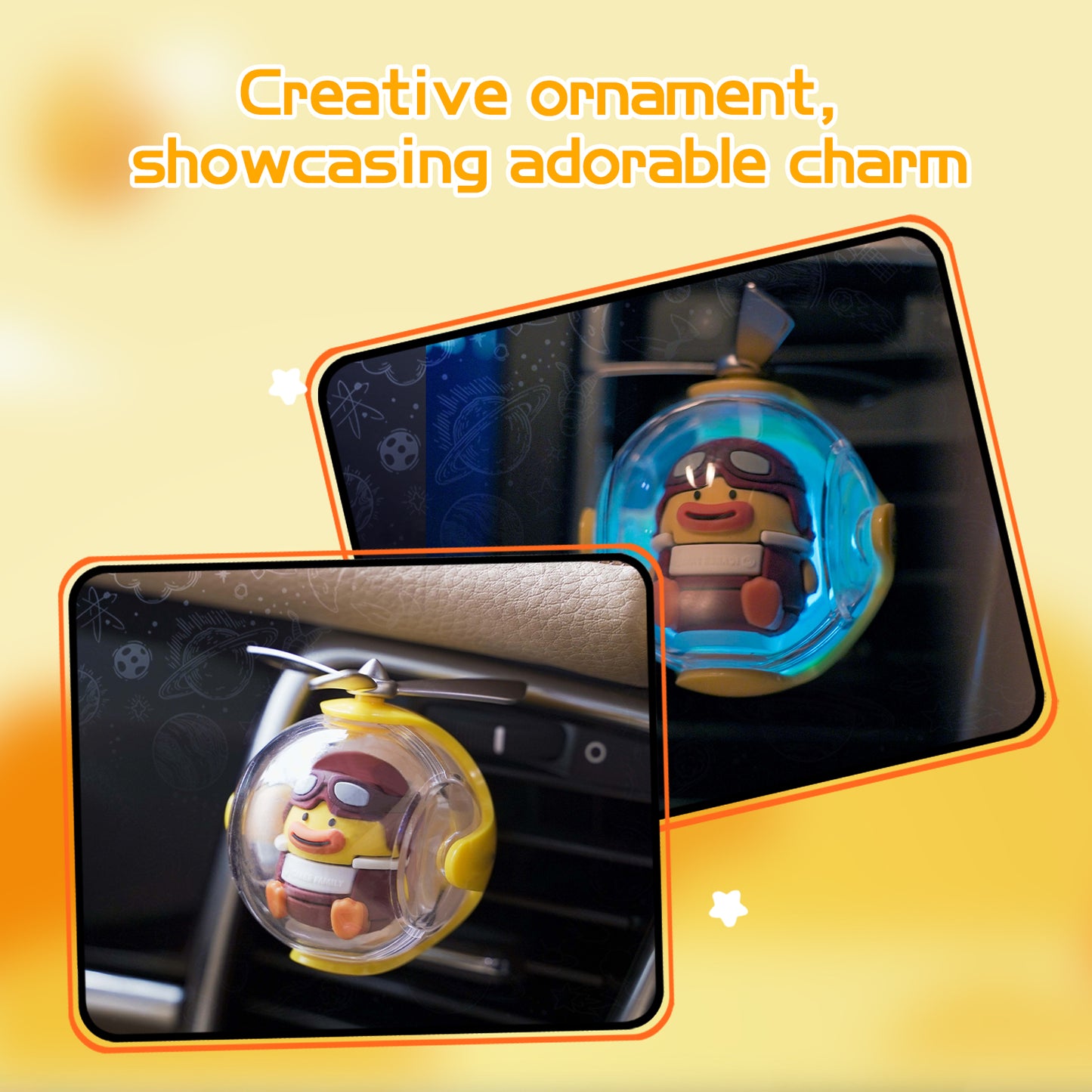 Yellow Duck Helicopter Car Air Freshener with 6-Color Auto Light Up & 4 Scented Pads – Light Fragrance, Decorative Auto Accessories