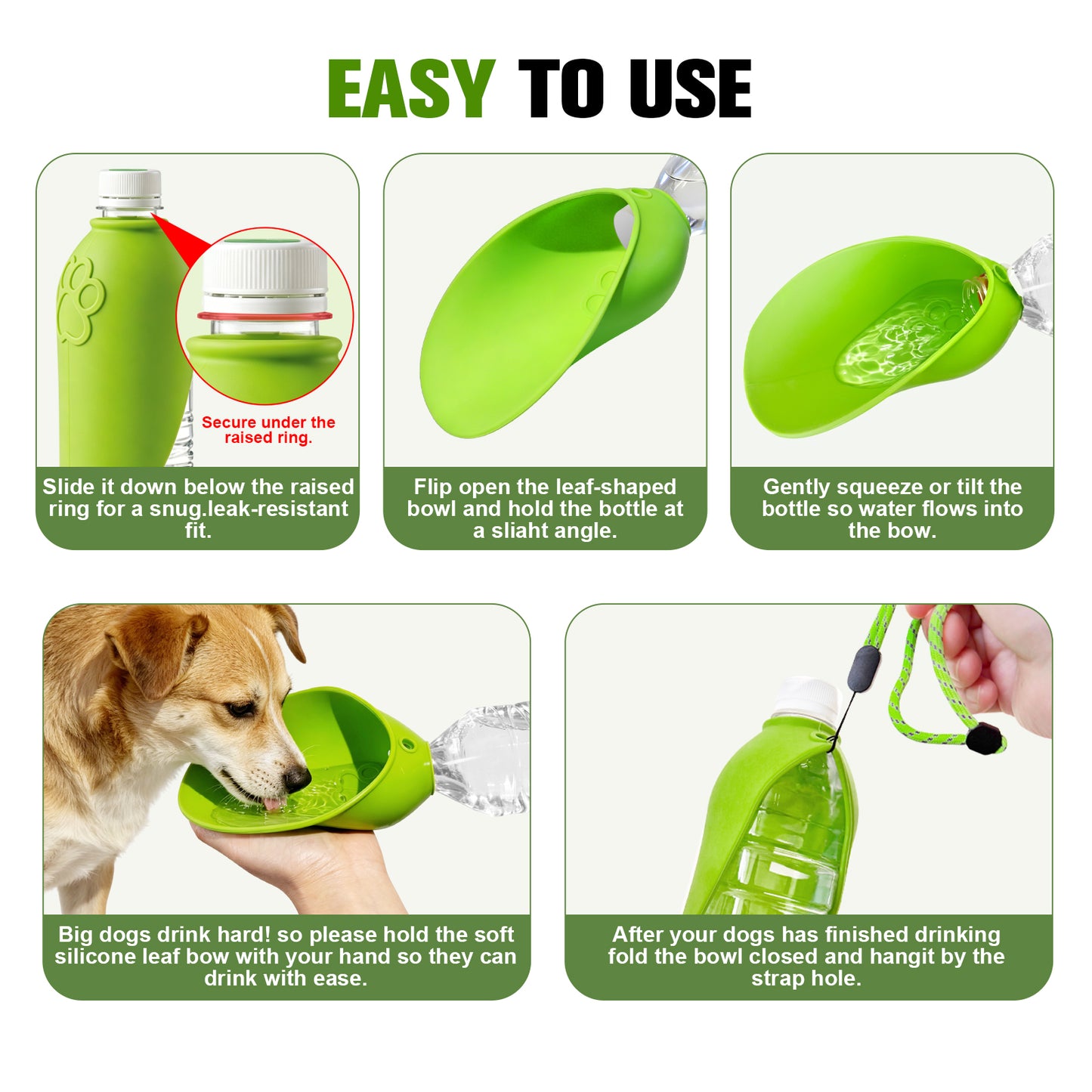Portable Dog Water Bottle Attachment, Foldable Dog Water Bowl for Walks | Silicone Dog Drink Dispenser, Fits Opening 26mm+ Water Bottle, Ideal For Daily Hiking & Travel, Quick Rinse & Easy Setup