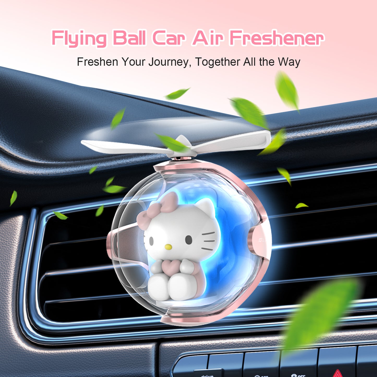 Hello Kitty Helicopter Car Air Freshener with 6-Color Auto Light Up & 4 Scented Pads – Light Fragrance, Decorative Auto Accessories