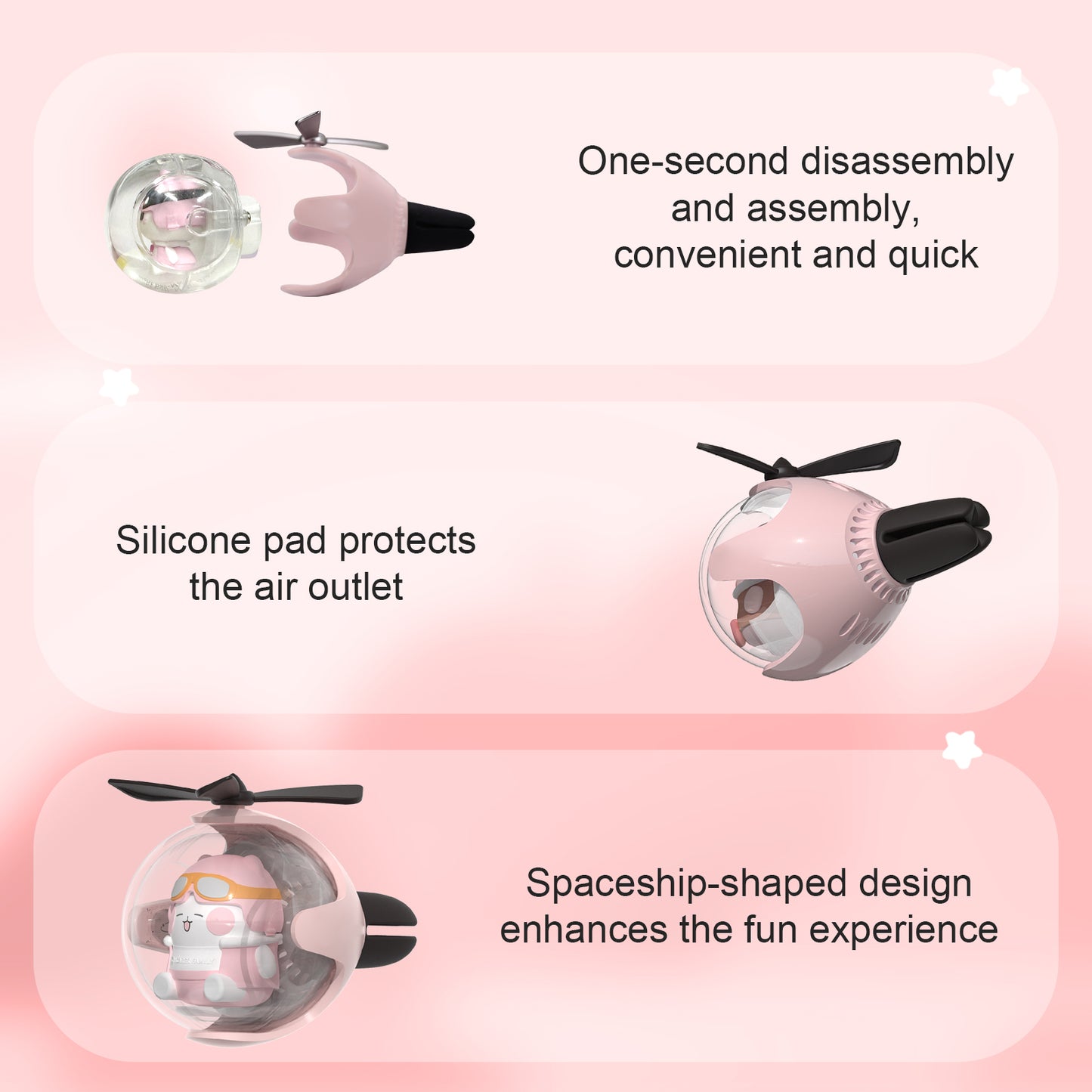 Pink Cat Helicopter Car Air Freshener with 6-Color Auto Light Up & 4 Scented Pads – Light Fragrance, Decorative Auto Accessories