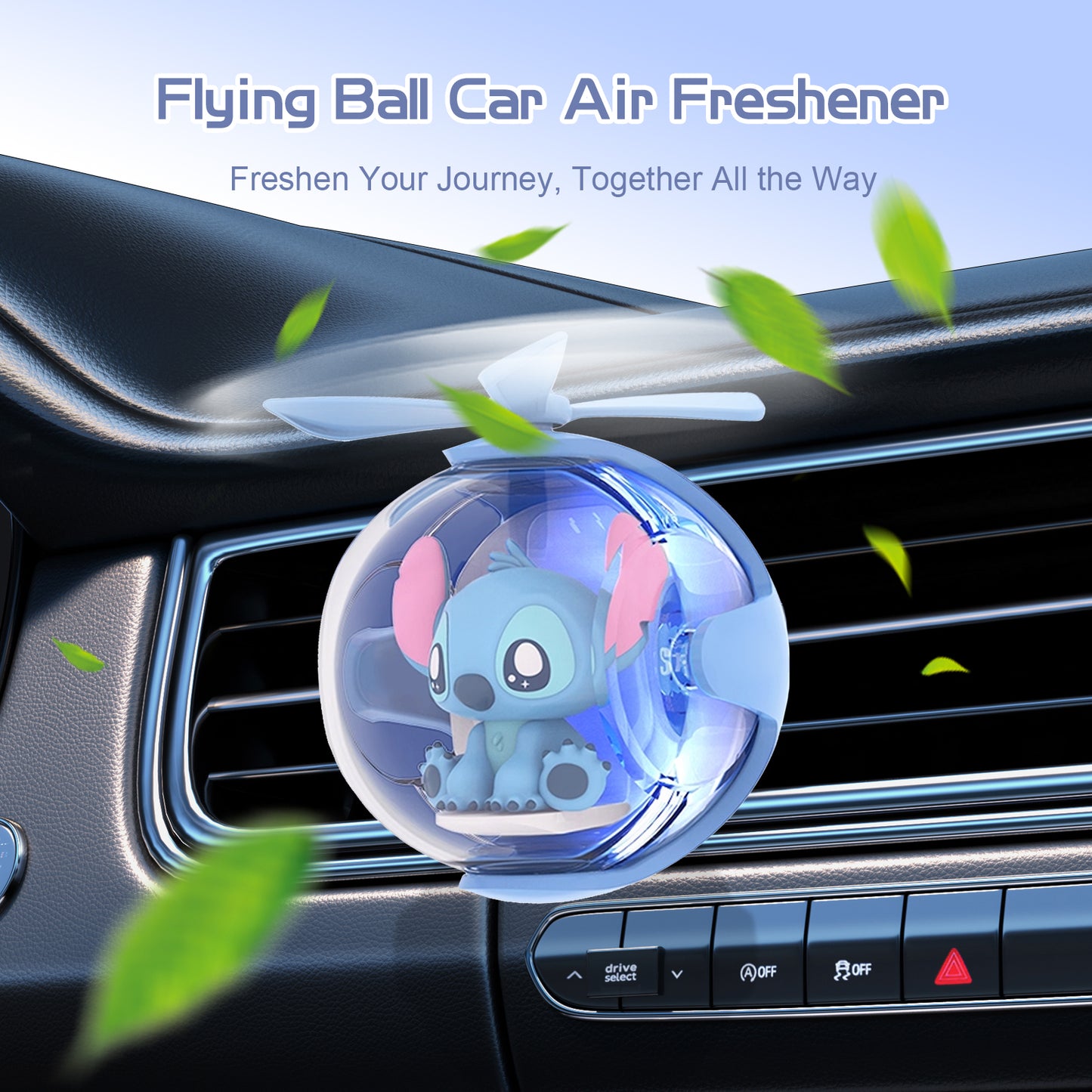 Stitch Helicopter Car Air Freshener with 6-Color Auto Light Up & 4 Scented Pads – Light Fragrance, Decorative Auto Accessories