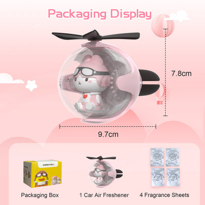 Pink Bunny Helicopter Car Air Freshener with 6-Color Auto Light Up & 4 Scented Pads – Light Fragrance, Decorative Auto Accessories