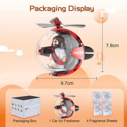 Jesus Helicopter Car Air Freshener with 6-Color Auto Light Up & 4 Scented Pads – Light Fragrance, Decorative Auto Accessories