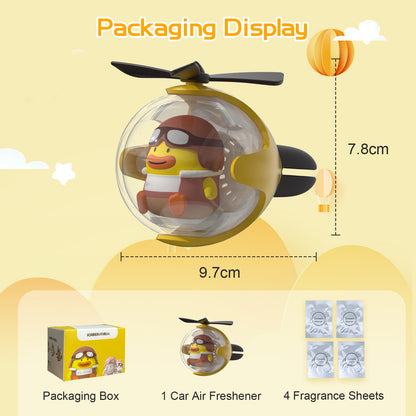 Yellow Duck Helicopter Car Air Freshener with 6-Color Auto Light Up & 4 Scented Pads – Light Fragrance, Decorative Auto Accessories