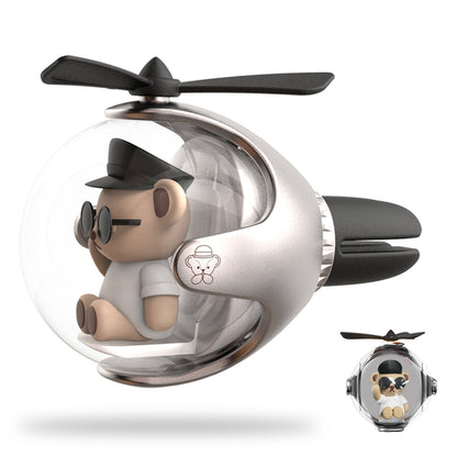 Black Bear Helicopter Car Air Freshener with 6-Color Auto Light Up & 4 Scented Pads – Light Fragrance, Decorative Auto Accessories
