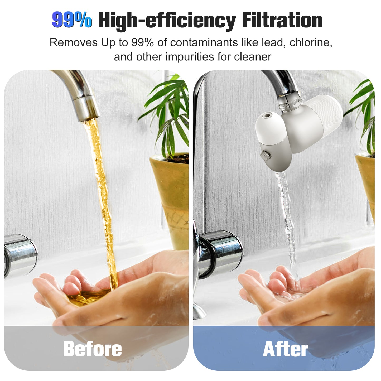 Hillien 4 Modes Multifunctional Kitchen & Bathroom Water Filter for Sink Faucet with 2pcs Replacement Filters - 99.9% Chlorine Removal-Skin Hydration in 2 Weeks- Compatible with Most of Faucet