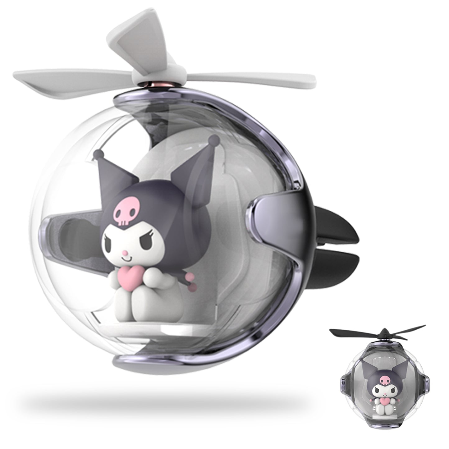 Kuromi Helicopter Car Air Freshener with 6-Color Auto Light Up & 4 Scented Pads – Light Fragrance, Decorative Auto Accessories