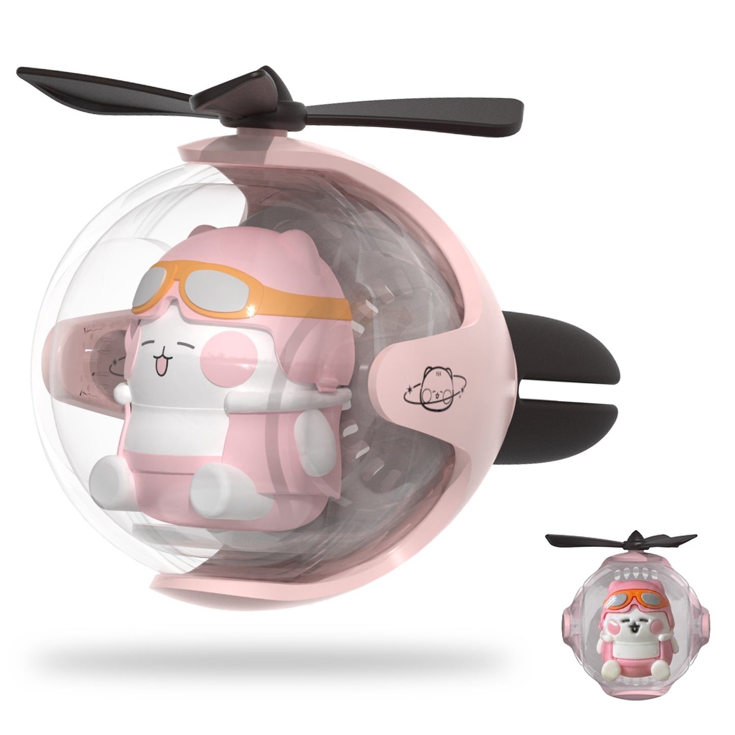 Pink Cat Helicopter Car Air Freshener with 6-Color Auto Light Up & 4 Scented Pads – Light Fragrance, Decorative Auto Accessories
